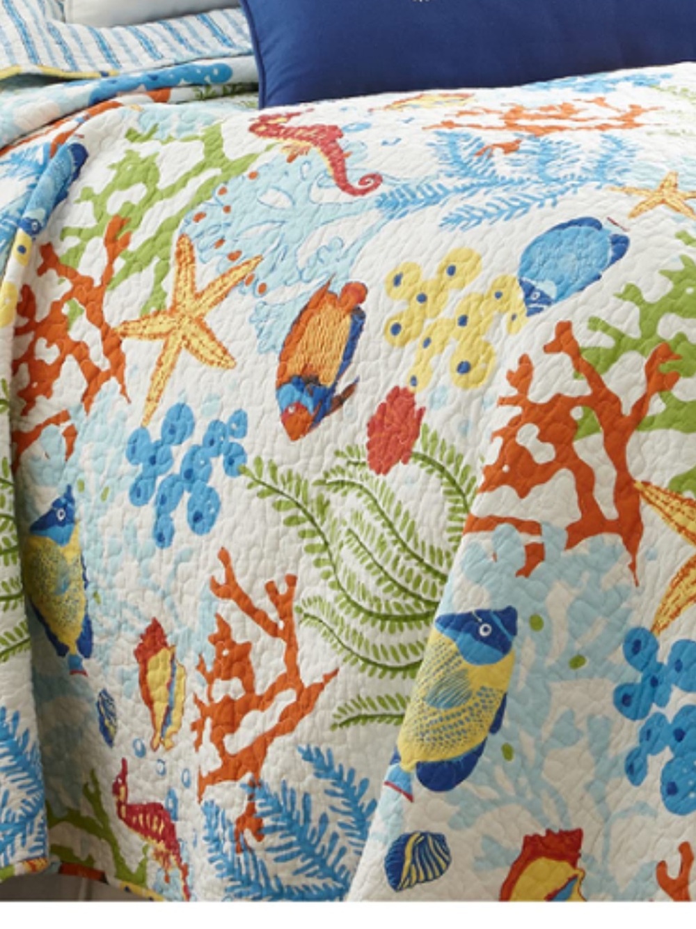 Twin with sham Levtex Coastal Quilt Set in Blue, Orange, Yellow, Green, White - Picture 3 of 3